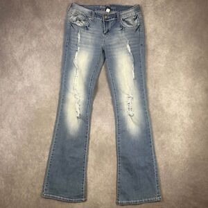 Y2K Ariya Jeans Womens Jeans 7/8 (28x31) Blue Bootcut Distressed Embroidered